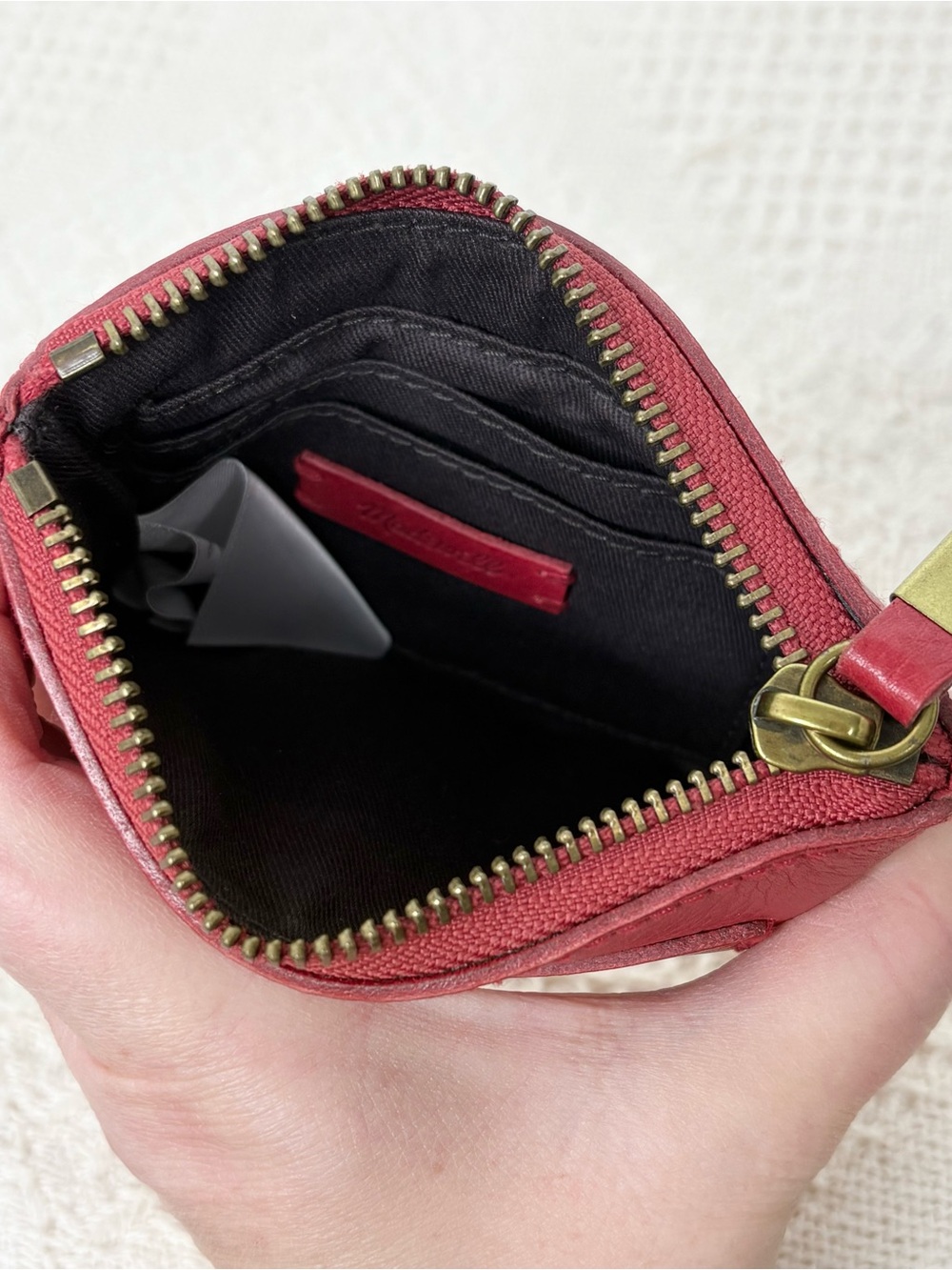 Madewell Small Travel Zip Pouch Scarlet Compact Red Leather Card Wallet - Picture 4 of 5